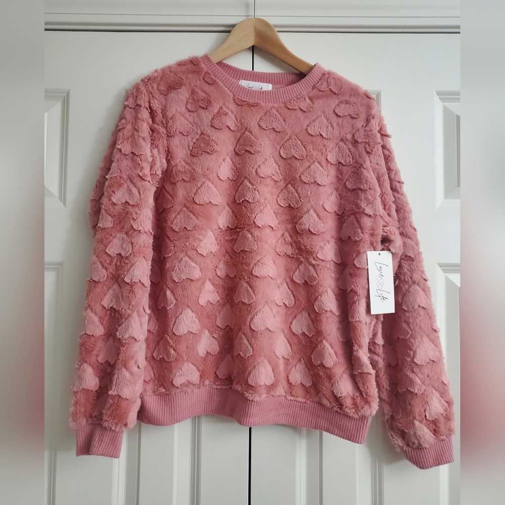Pink Heart Fur Valentines day Sweater size M